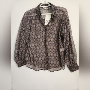 Zara Women's Black Sheer Patterned Top | NWT Size Small
